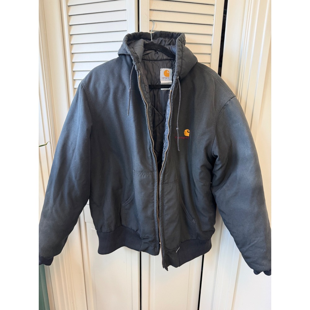 Vintage Carhartt Black Duck Canvas Quilted Flannel Lined Active Jacket Hooded